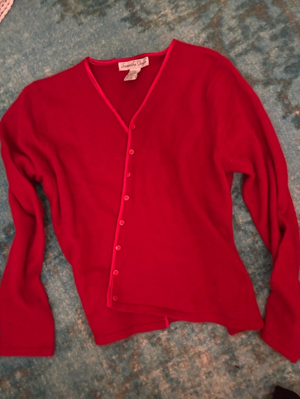 VTG Samantha Taylor Angora Blend Satin Trim Red Caridgan